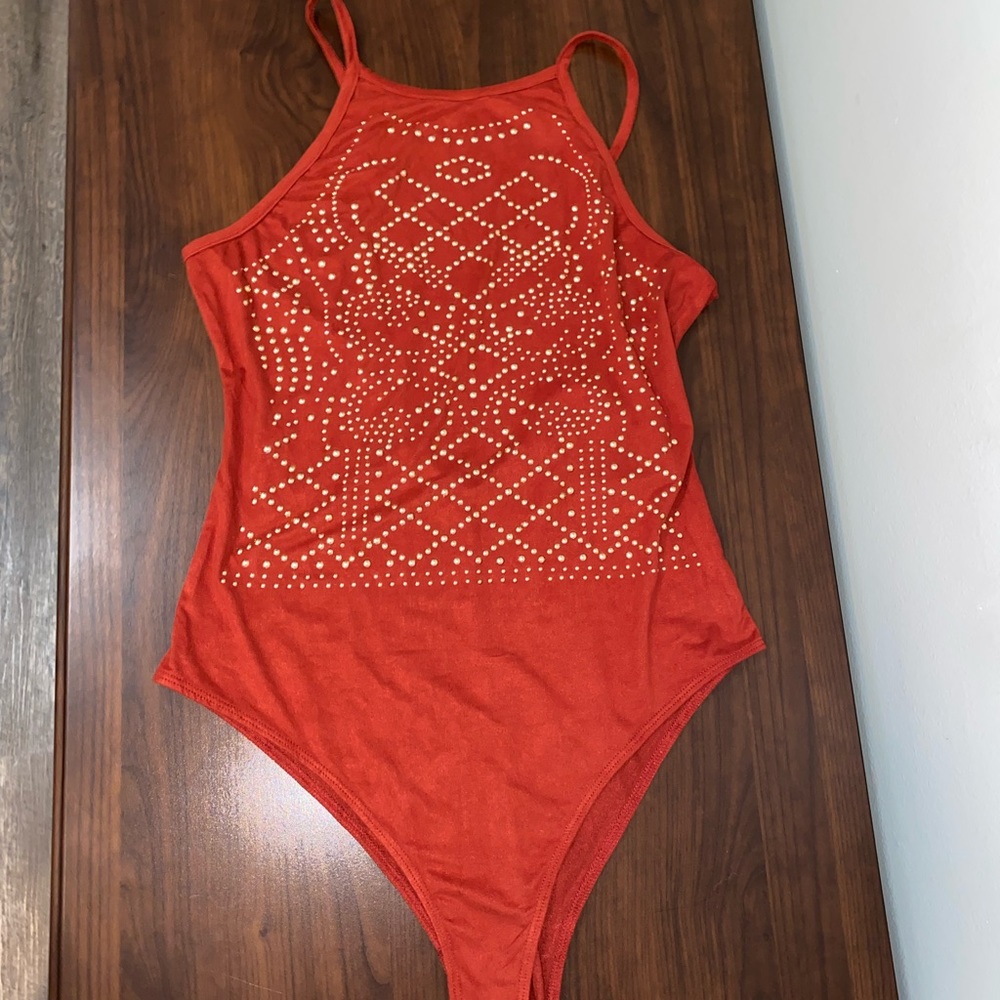 Orange Jeweled Bodysuit